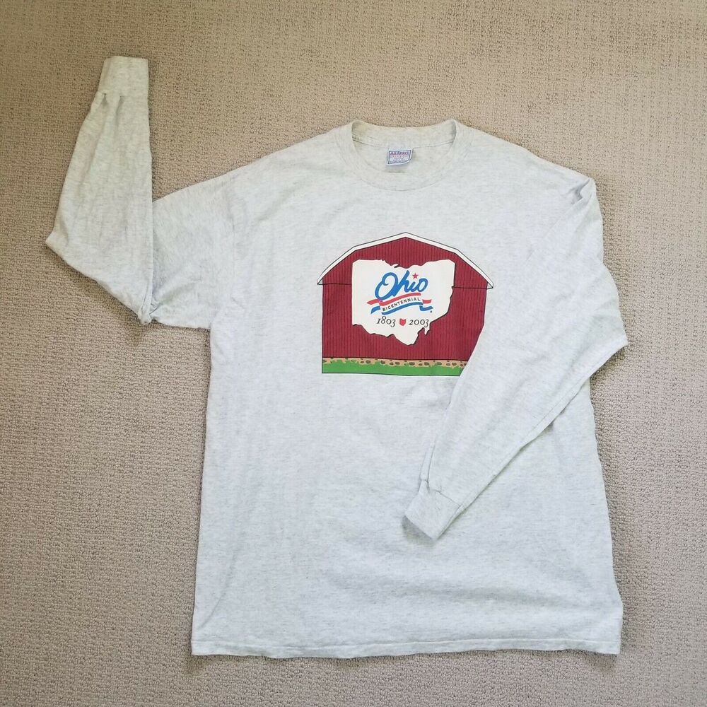 Ohio OH Bicentennial 1803-2003 Commemorative Unisex Gray Long Sleeve Tshirt 2XL